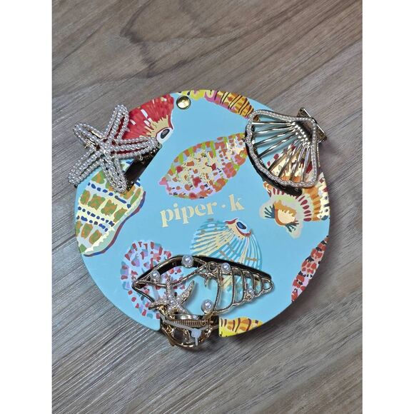 ?️NWT Gold & Faux Pearl Ocean Themed 3 Piece Metal Hair Clip Set